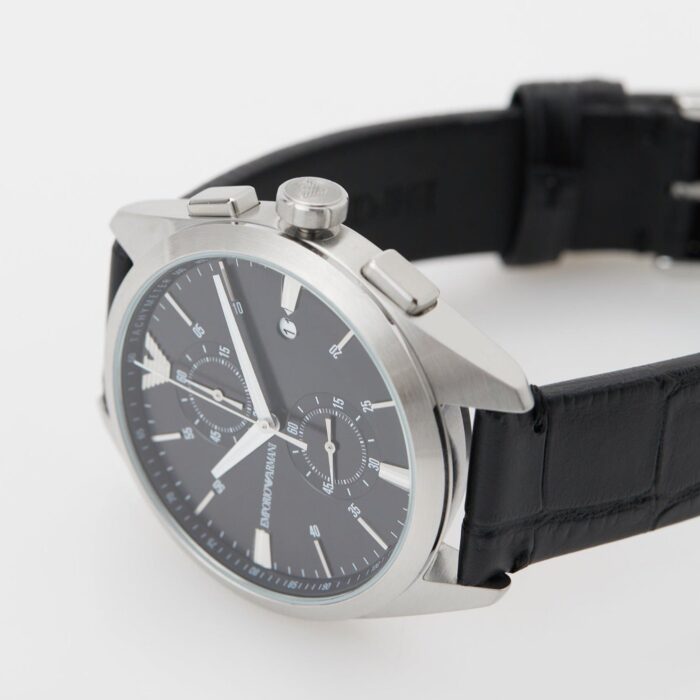 Emporio Armani Claudio Chronograph Black Dial Black Leather Strap Watch For Men - AR11542 - Image 8